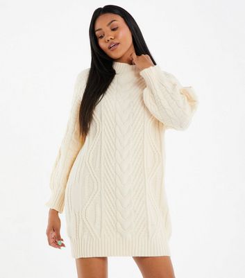 QUIZ Cream Cable Knit Jumper Mini Dress
