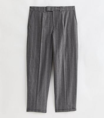 Men's Dark Grey Check Relaxed Fit Trousers New Look