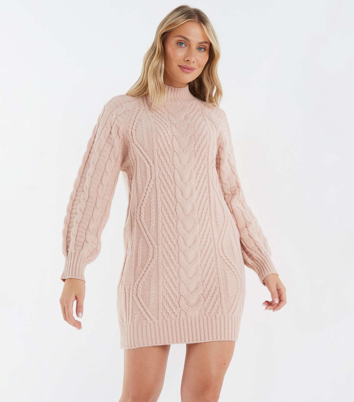 QUIZ Pink Cable Knit Jumper Mini Dress
