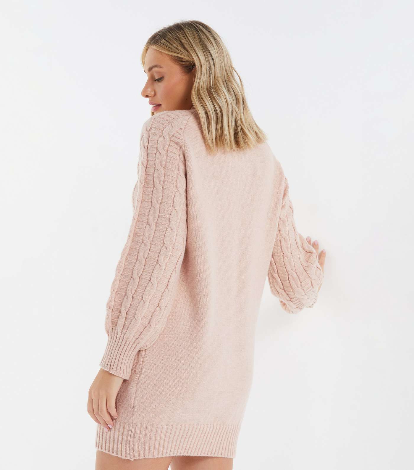 QUIZ Pink Cable Knit Jumper Mini Dress Image 3