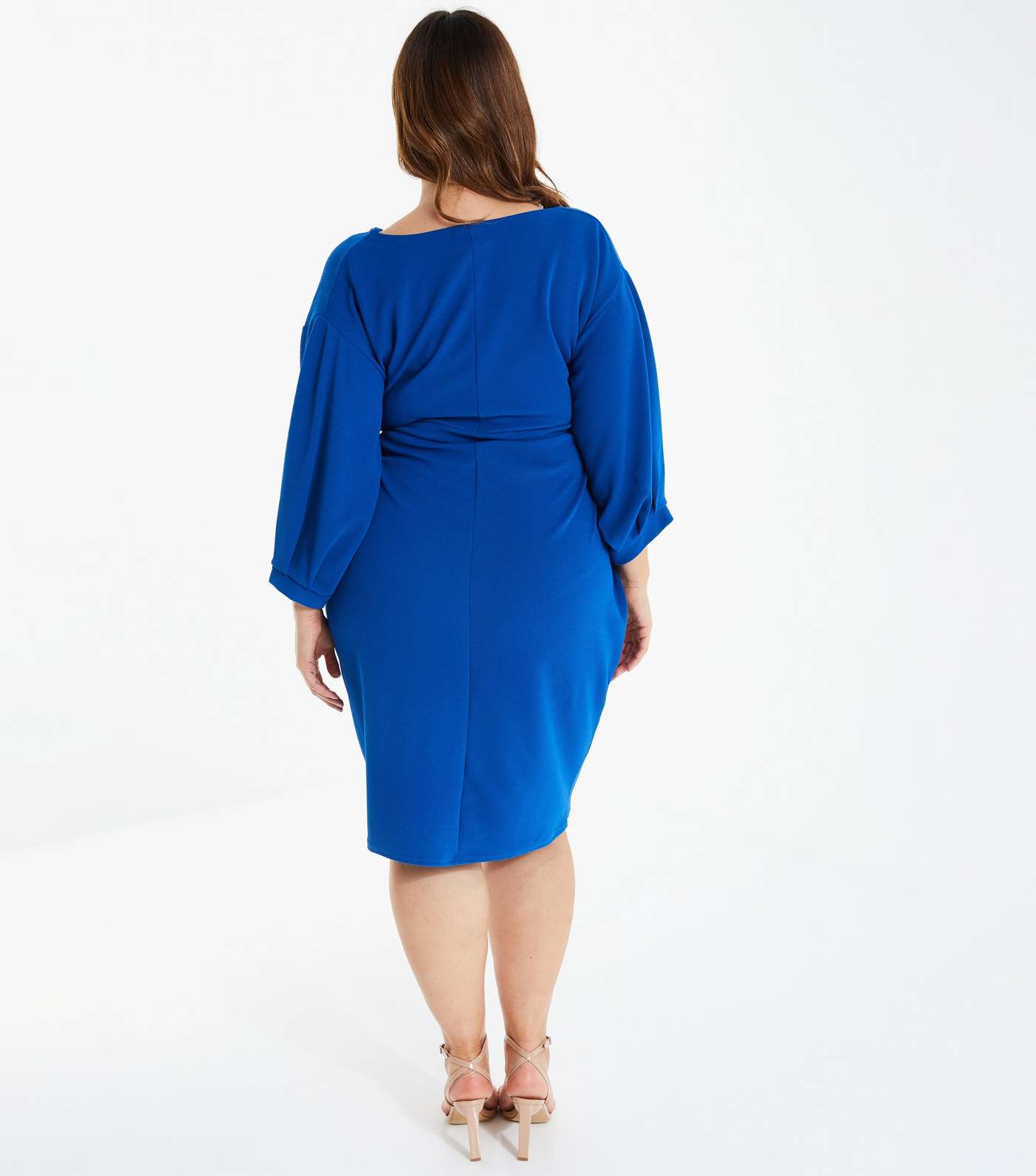 QUIZ Curves Blue 3/4 Sleeve Midi Wrap Dress Image 3