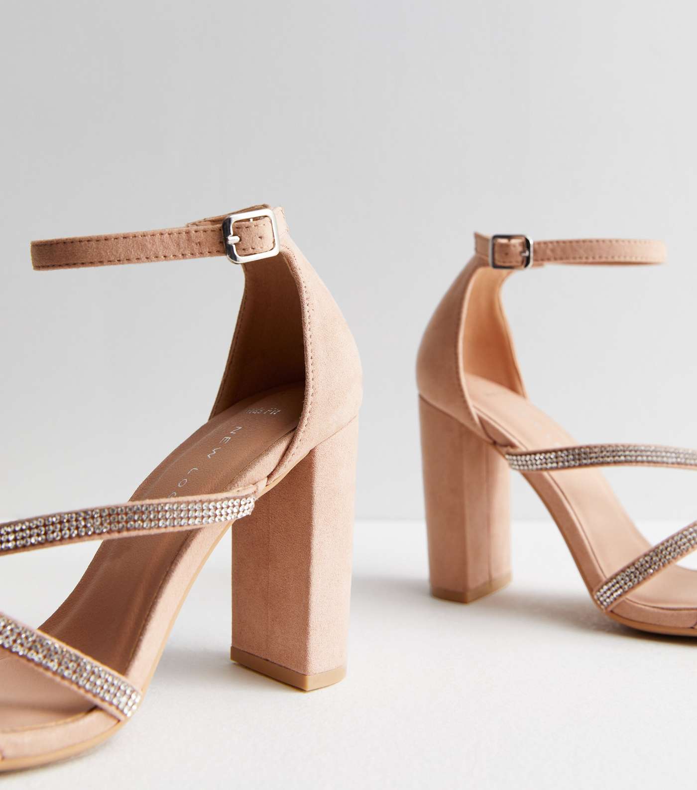Wide Fit Pale Pink Diamanté Strap Block Heel Sandals Image 5