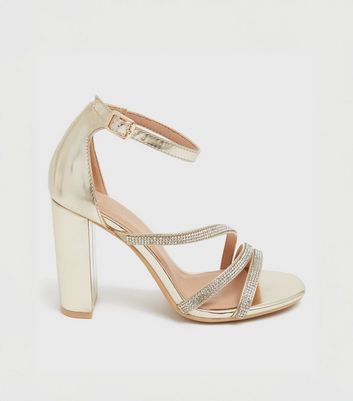 Glamorous Wide Fit Block Heel Metallic Sandals In Gold | ModeSens