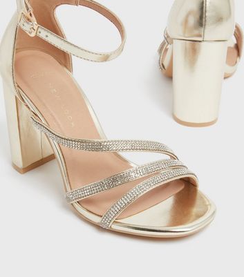 Gold Metallic Block Heel Sandals | New Look