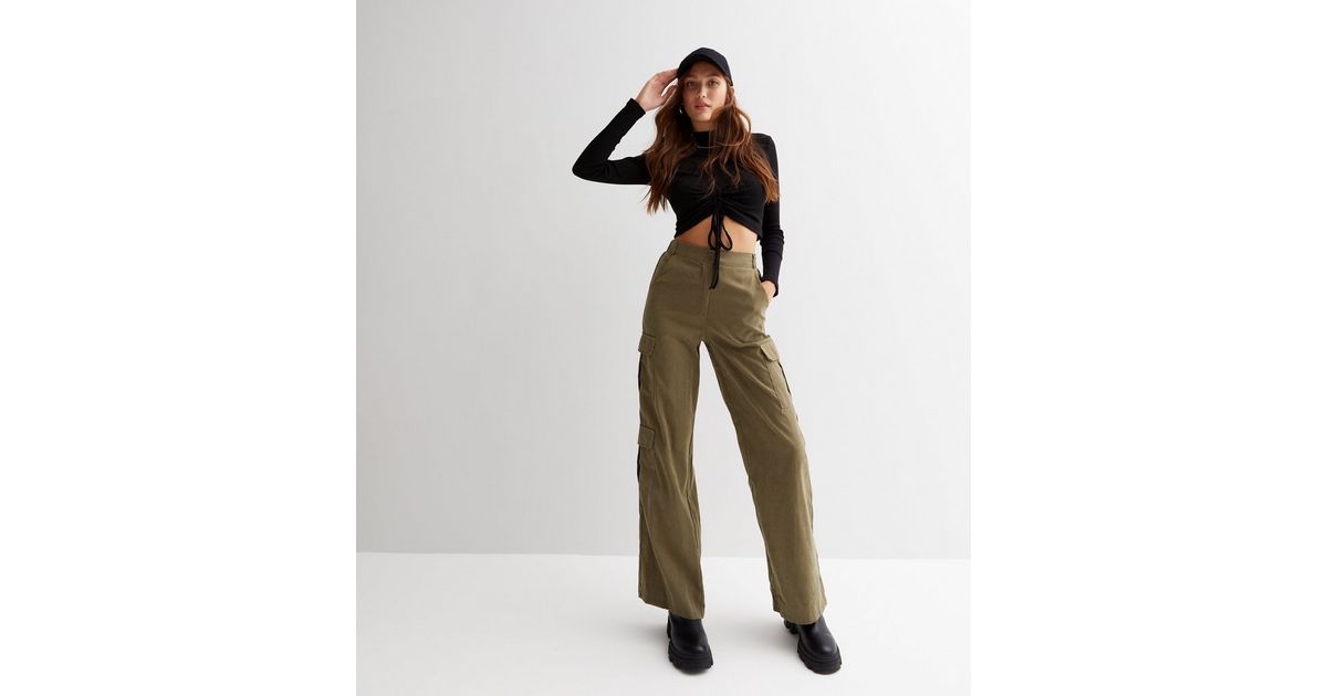 Cameo Rose Khaki Wide Leg Cargo Trousers | New Look