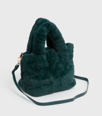 Dark Green Faux Fur Tote Cross Body Bag | New Look