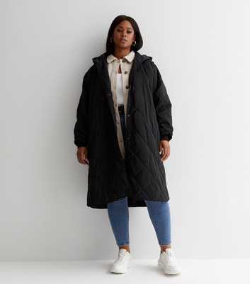 Blue Vanilla Curves Black Diamond Quilted Hooded Puffer Coat