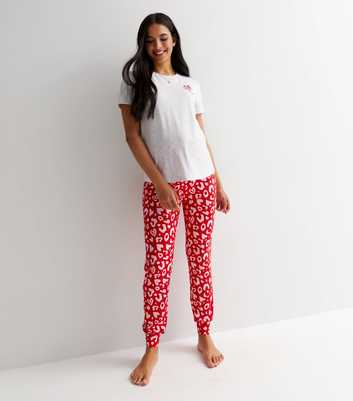 Maternity Light Grey Soft Touch Jogger Pyjama Set with Leopard Heart Print