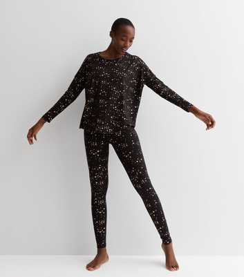 Tall Black Soft Touch Pyjama Set with Metallic Star Print