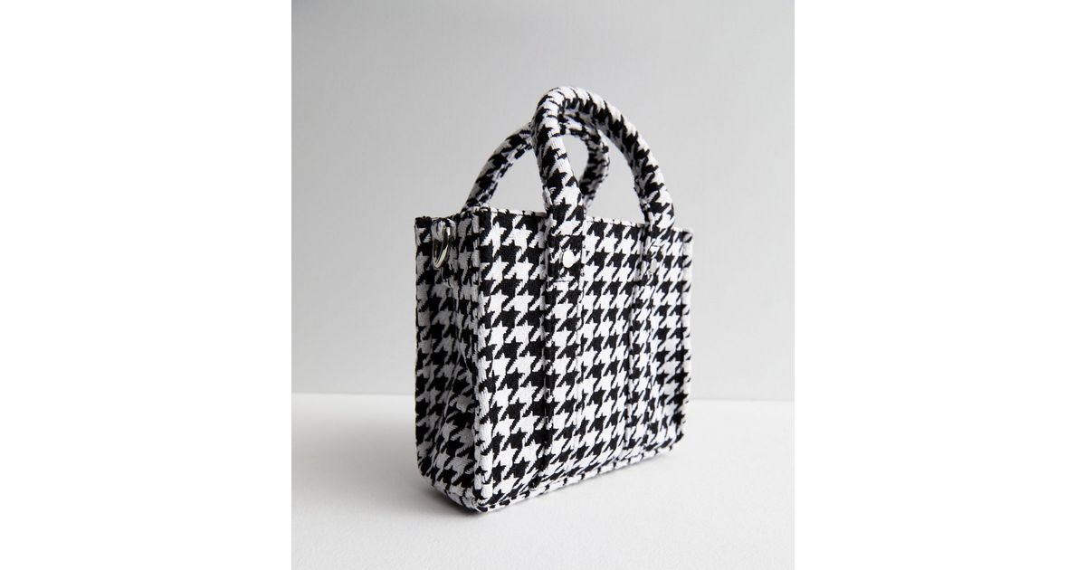 Black Dogtooth Jacquard Mini Tote Bag New Look
