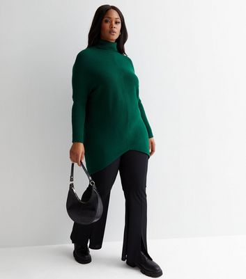 Blue Vanilla Curves Dark Green Knit Roll Neck Jumper