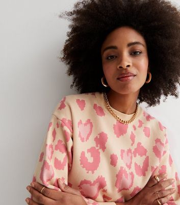 Blue Vanilla Pink Abstract Animal Heart Print Knit Jumper | New Look