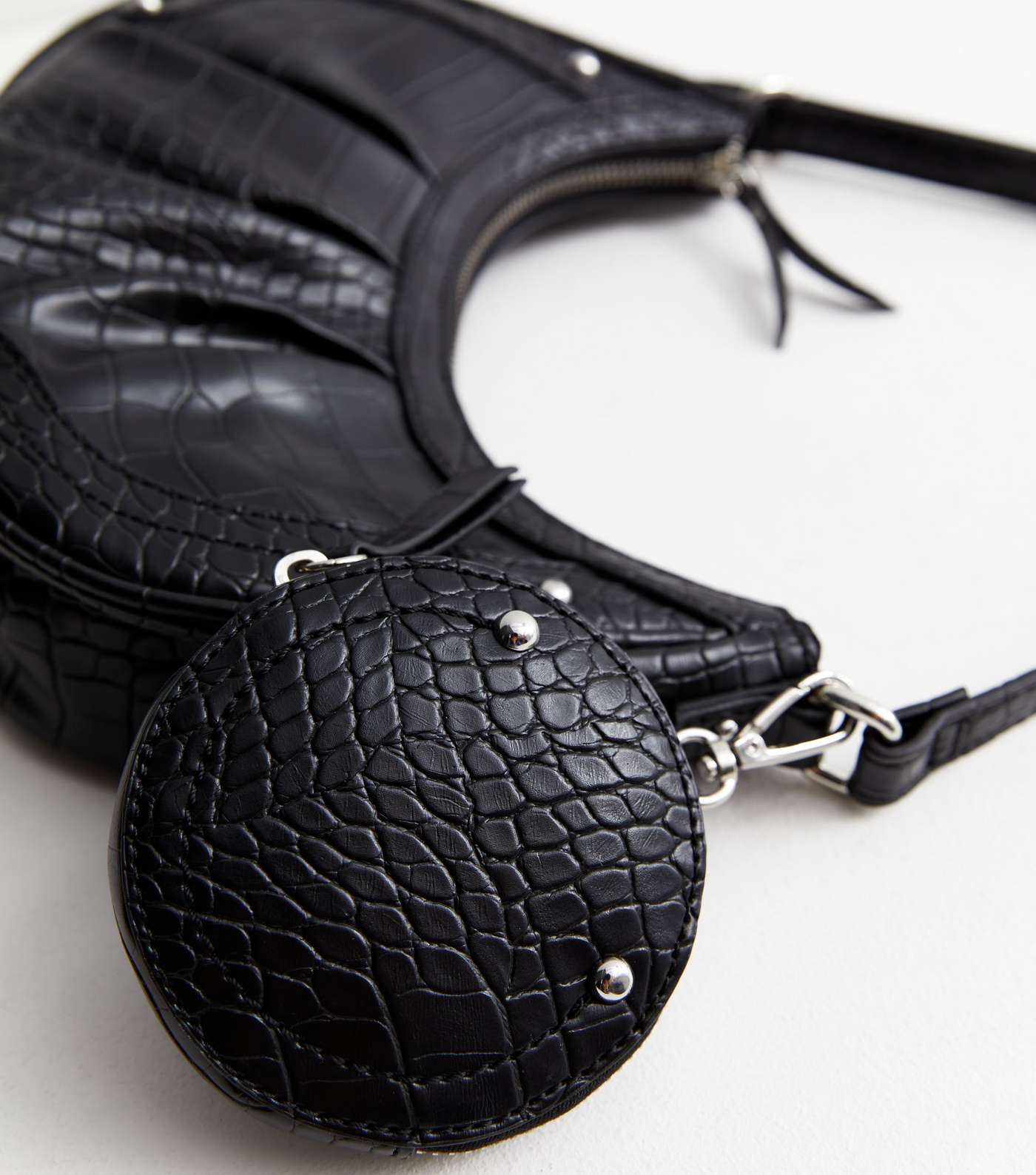 Black Faux Croc Shoulder Bag Image 2