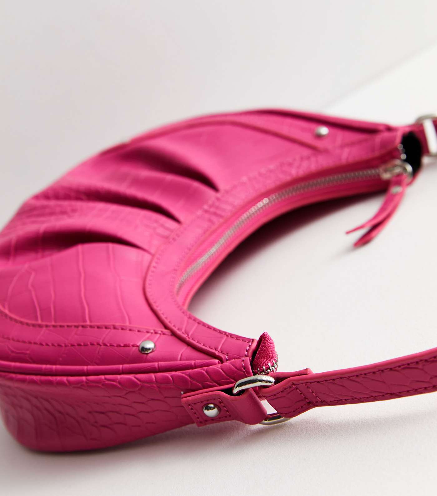 Bright Pink Faux Croc Shoulder Bag Image 3