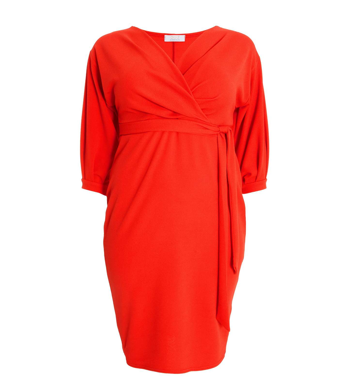 QUIZ Curves Bright Orange Midi Wrap Dress Image 4