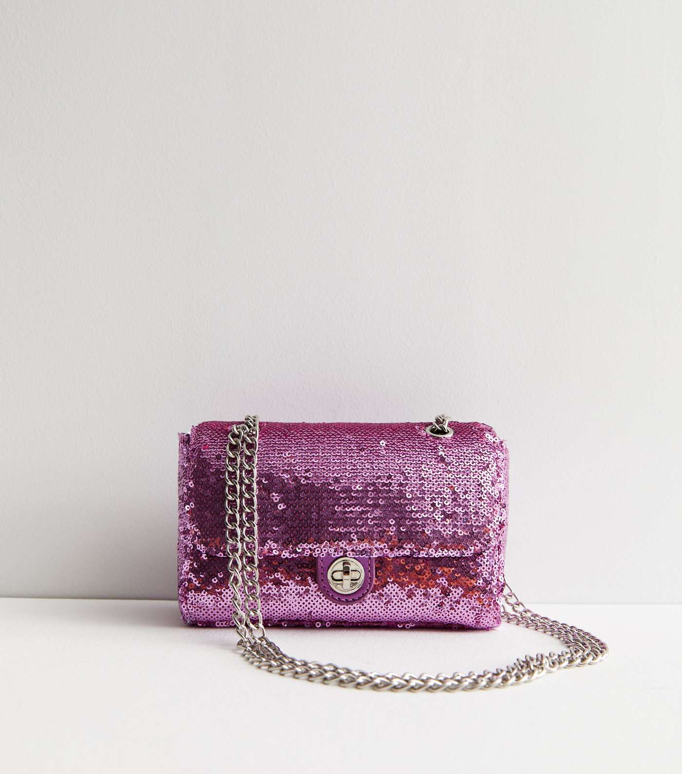 Bright Pink Sequin Chain Cross Body Bag