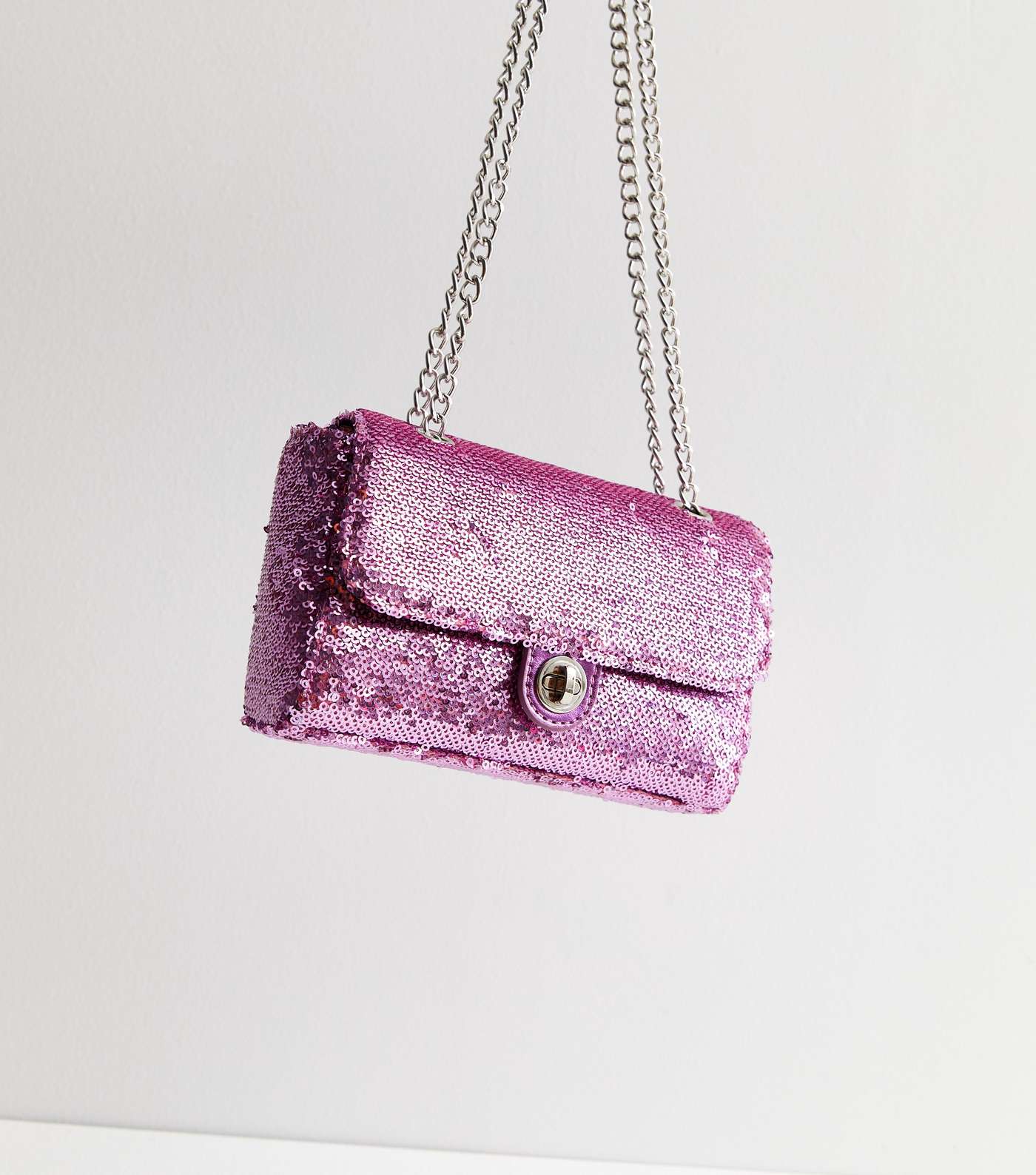 Bright Pink Sequin Chain Cross Body Bag Image 3