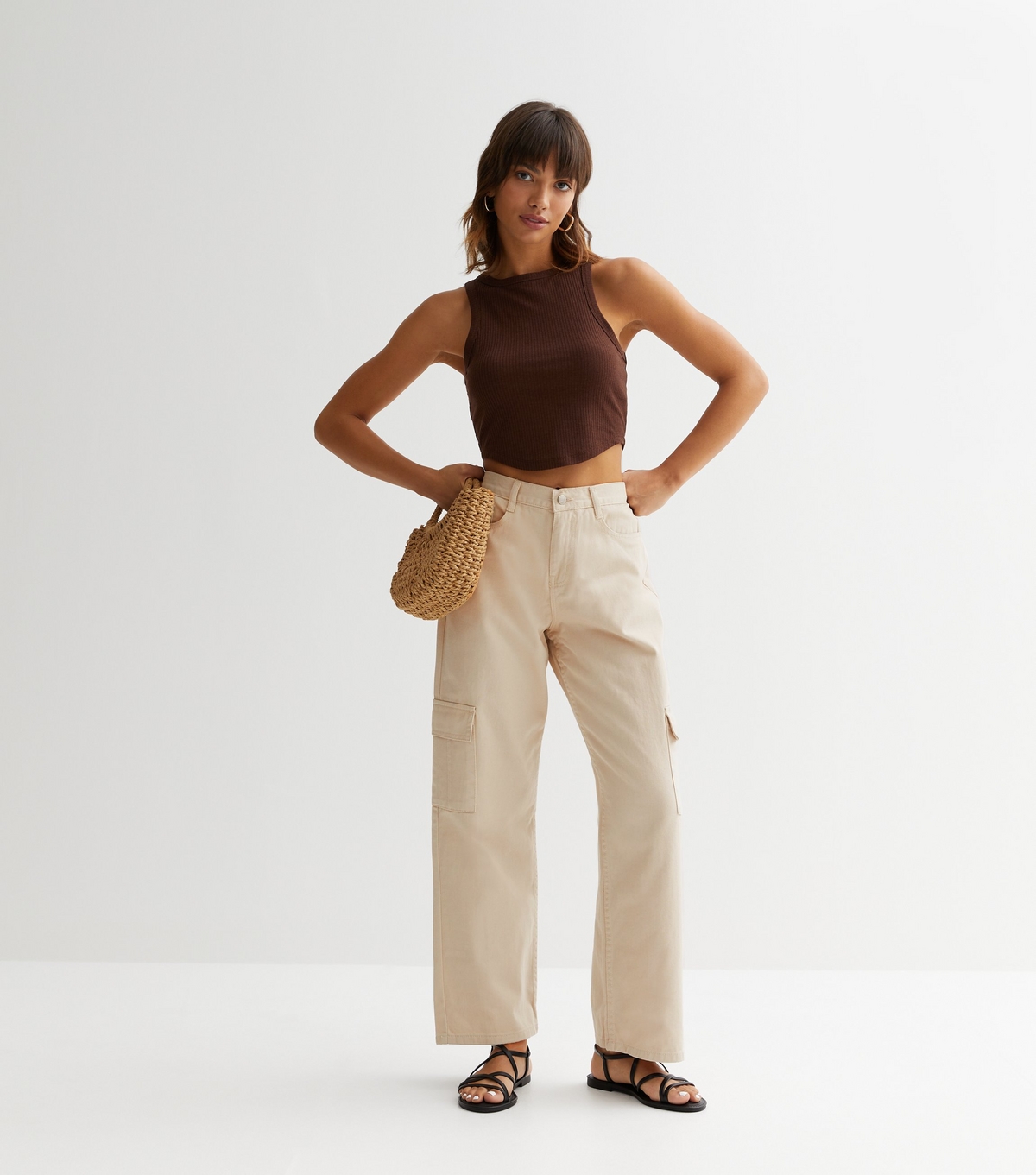 Women's Off White Cargo Wide Leg Jeans Urban Bliss New Look