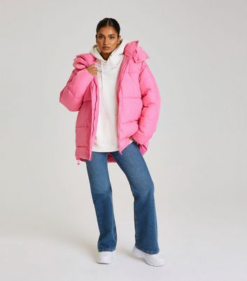 pink puffer jacket new look