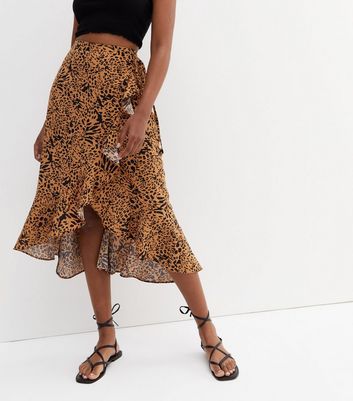 Leopard print wrap outlet skirt new look