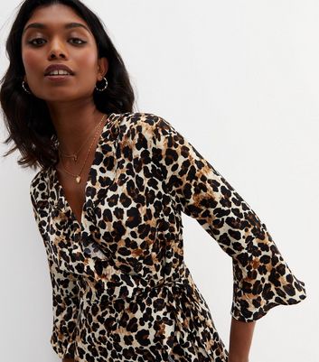 Leopard print wrap frill dress hotsell