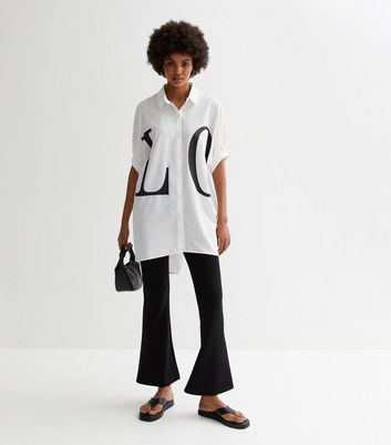 Gini London White Logo Love Oversized Batwing Shirt New Look
