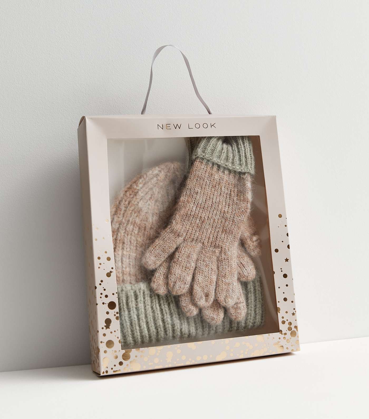 Brown Colour Block Gloves and Beanie Gift Set Image 2