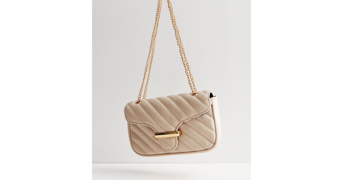 Cream Leather-Look Quilted Chain Strap Shoulder Bag | New Look