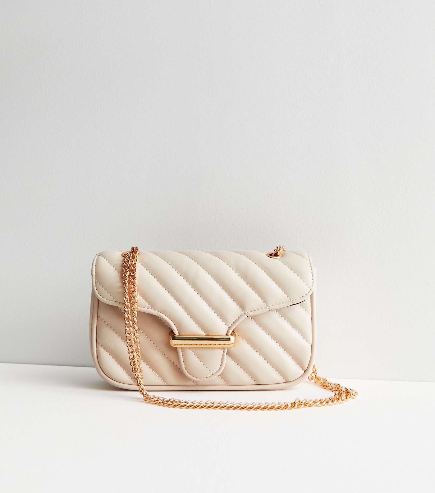 Cream Leather-Look Quilted Chain Strap Shoulder Bag Image 3