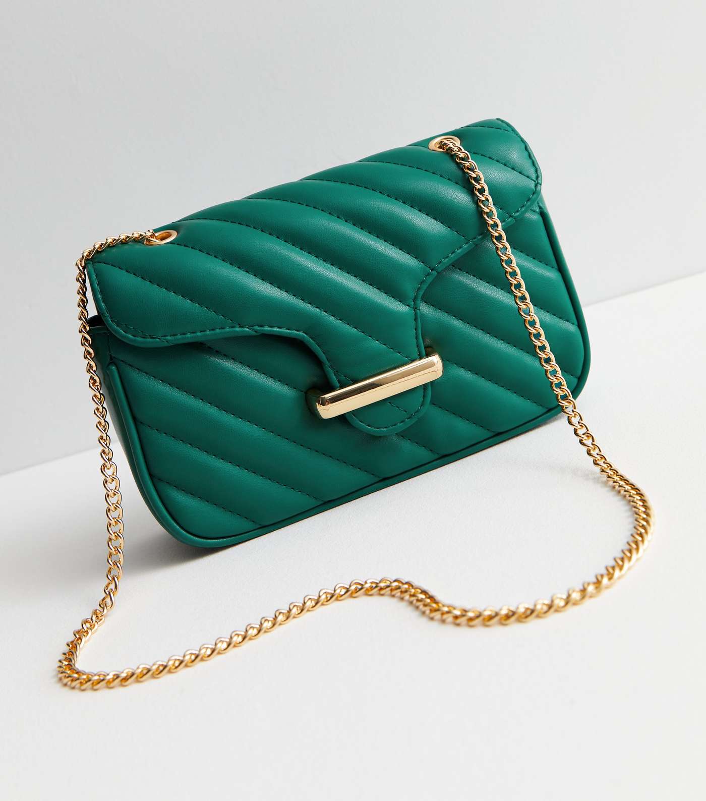 Green Leather-Look Quilted Chain Strap Shoulder Bag