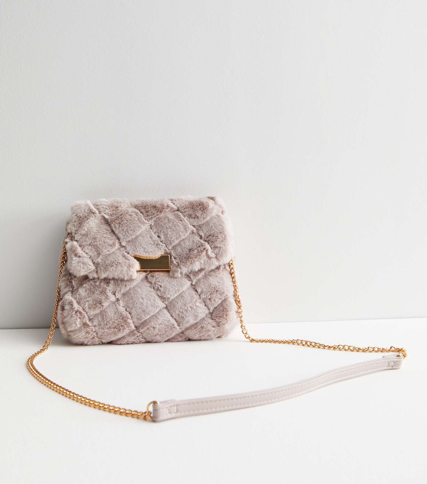 Mink Quilted Faux Fur Chain Cross Body Bag