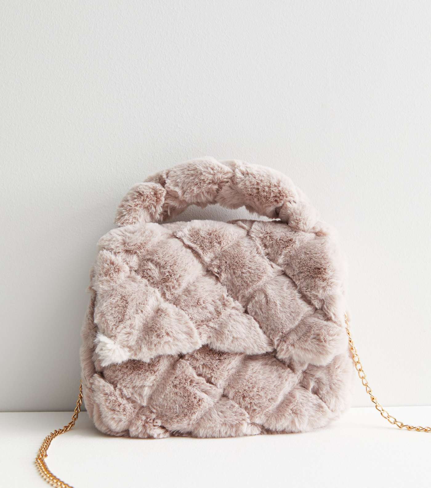 Mink Quilted Faux Fur Top Handle Cross Body Bag