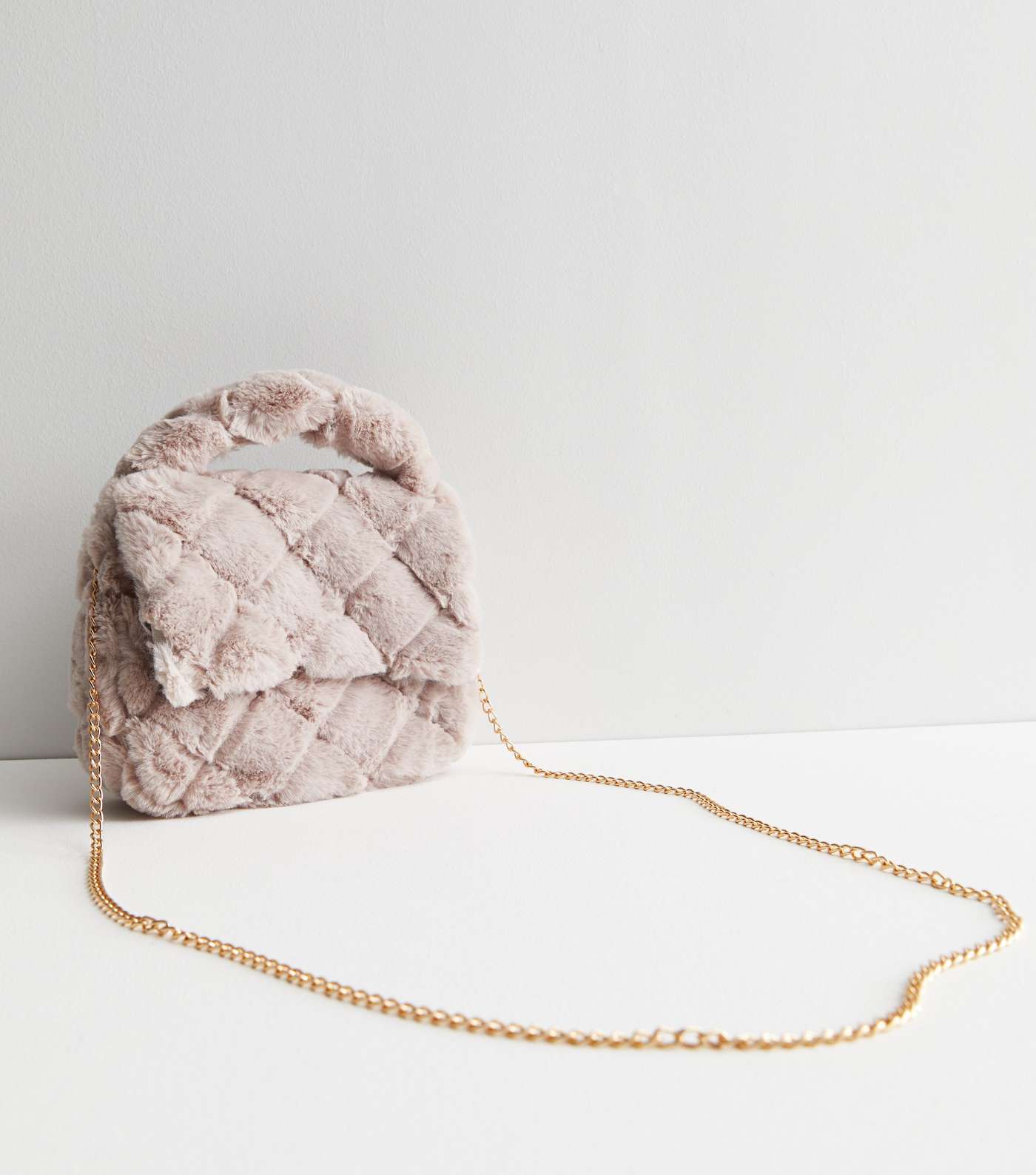 Mink Quilted Faux Fur Top Handle Cross Body Bag Image 3