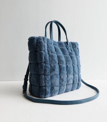 faux-fur denim tote