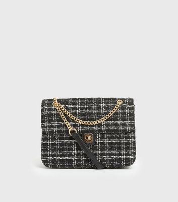 Black Bouclé Top Handle Cross Body Bag