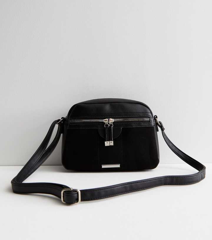 Black Suedette Panel Zip Tote Bag