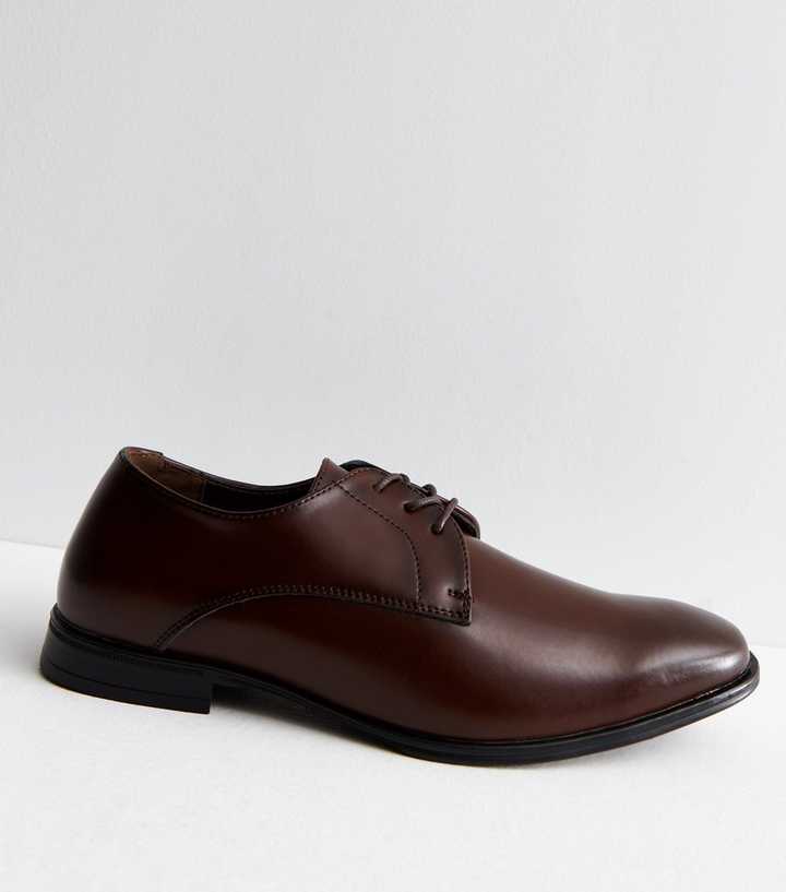 Dark Brown Leather Derby Shoes New Look