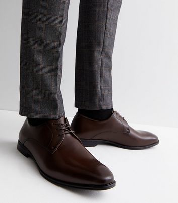 Dark Brown Leather Derby Shoes New Look