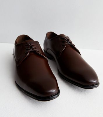 Dark Brown Leather Derby Shoes New Look