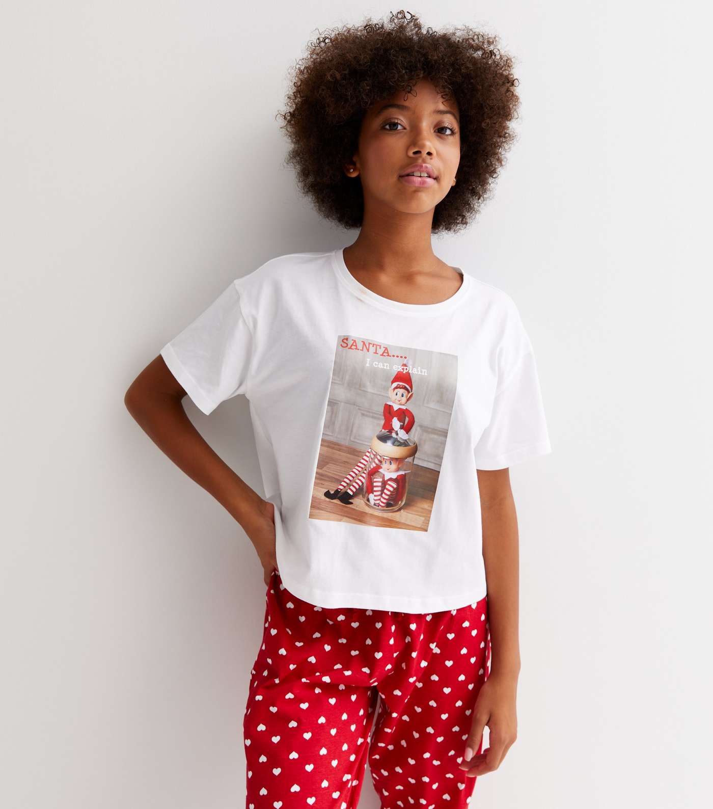 Girls White Short Sleeve Pyjama Set with Naughty Elf Logo Image 2