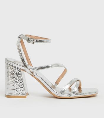 Silver block clearance heels new look