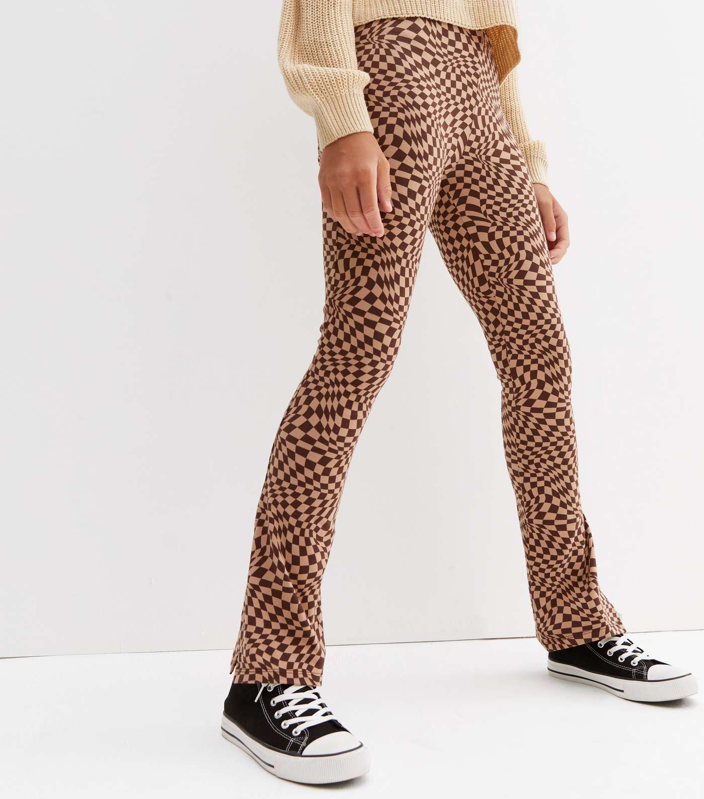 Girls Brown Check Flared Trousers Image 2