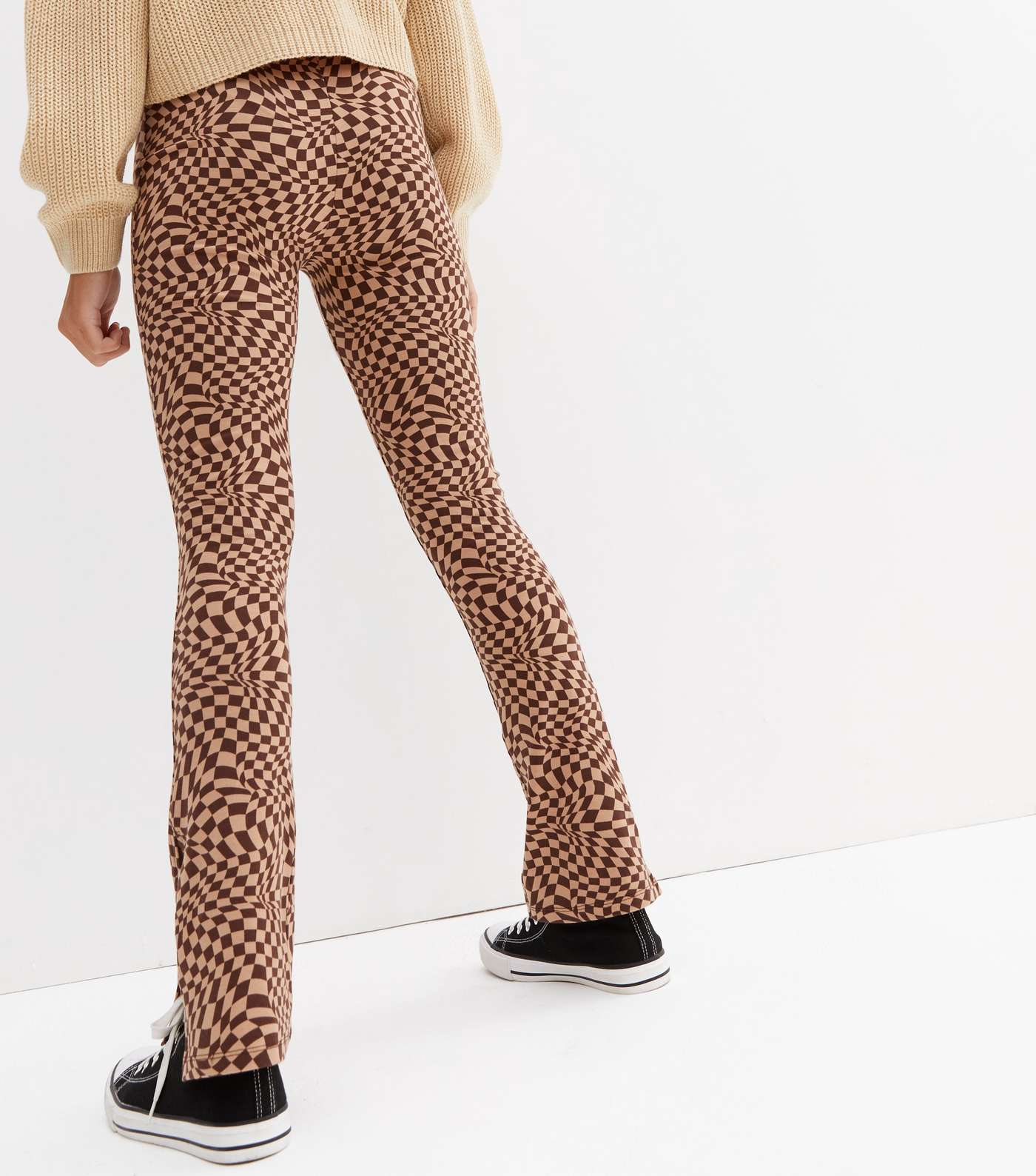 Girls Brown Check Flared Trousers Image 4