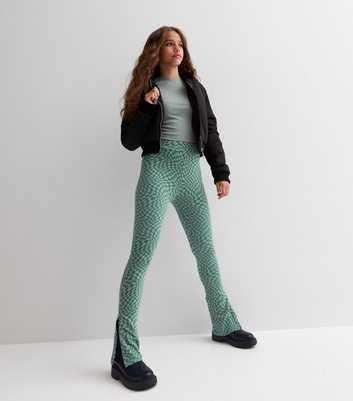 Girls Green Check Flared Trousers