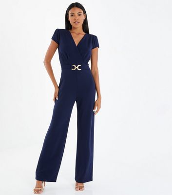 Buy DOLCE CRUDO Blue Solid Collar Neck Rayon Women's Regular Fit Jumpsuits  | Shoppers Stop