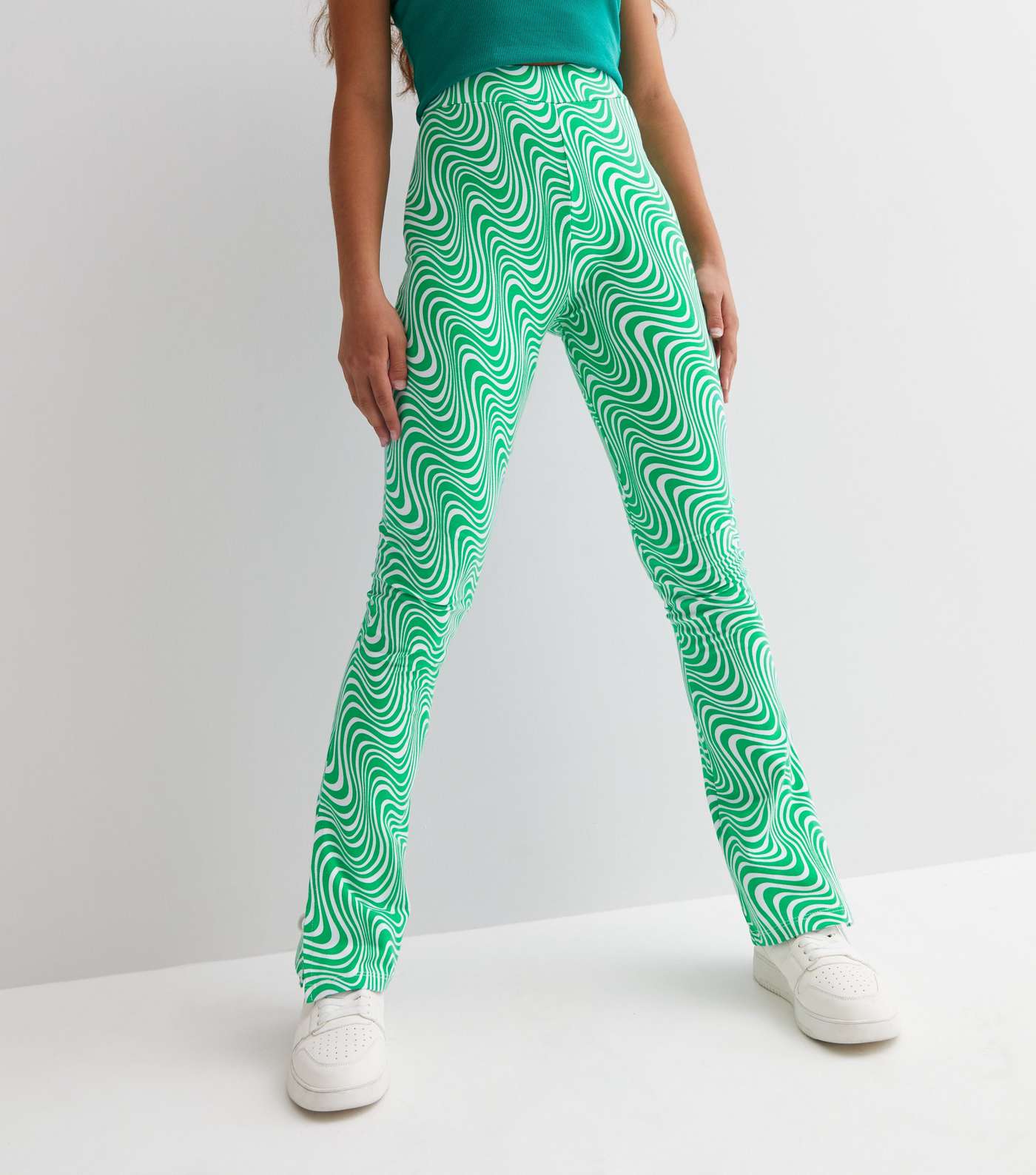 Girls Green Doodle Print Split Hem Trousers Image 2