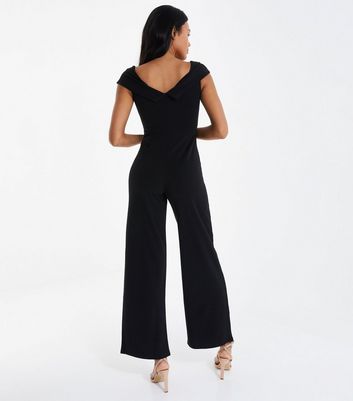 black bardot wide leg jumpsuit