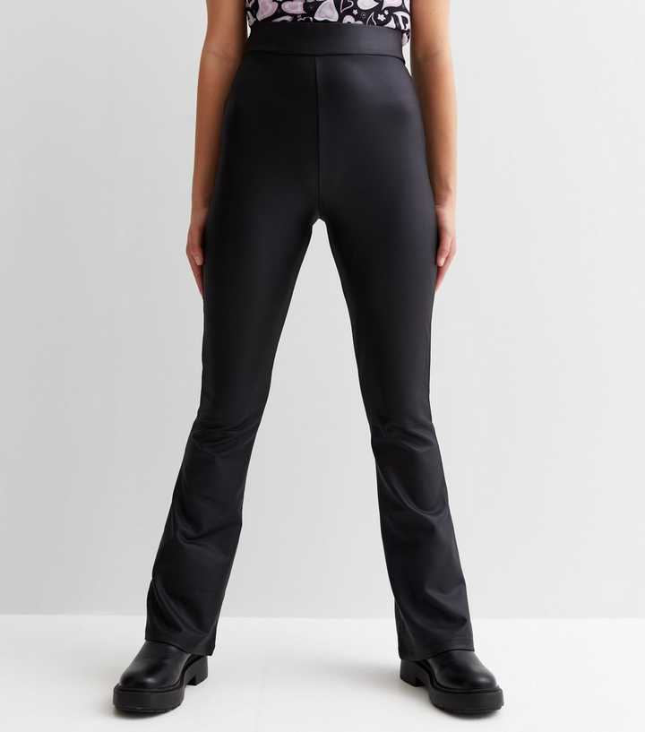 Girls Black Wet Look Flared Trousers