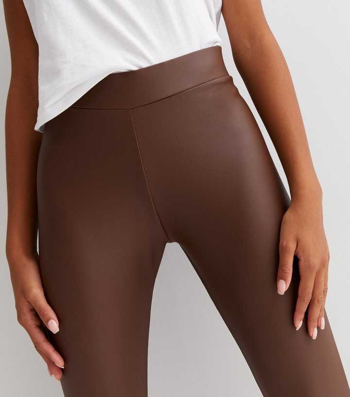 Girls Brown Leather-Look Leggings