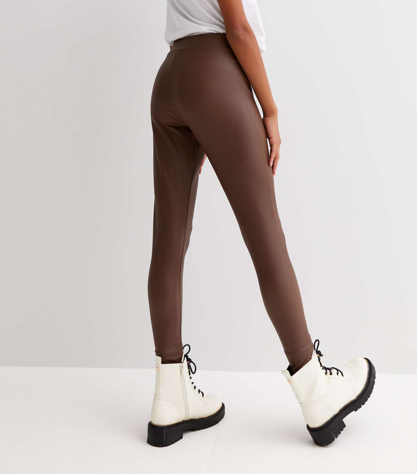 Girls Brown Leather-Look Leggings Image 4